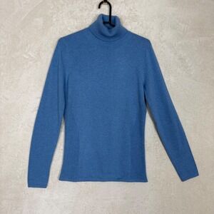 Kirkland Womens Blue 100% Cashmere Turtleneck Sweater Minimal Quiet Luxury